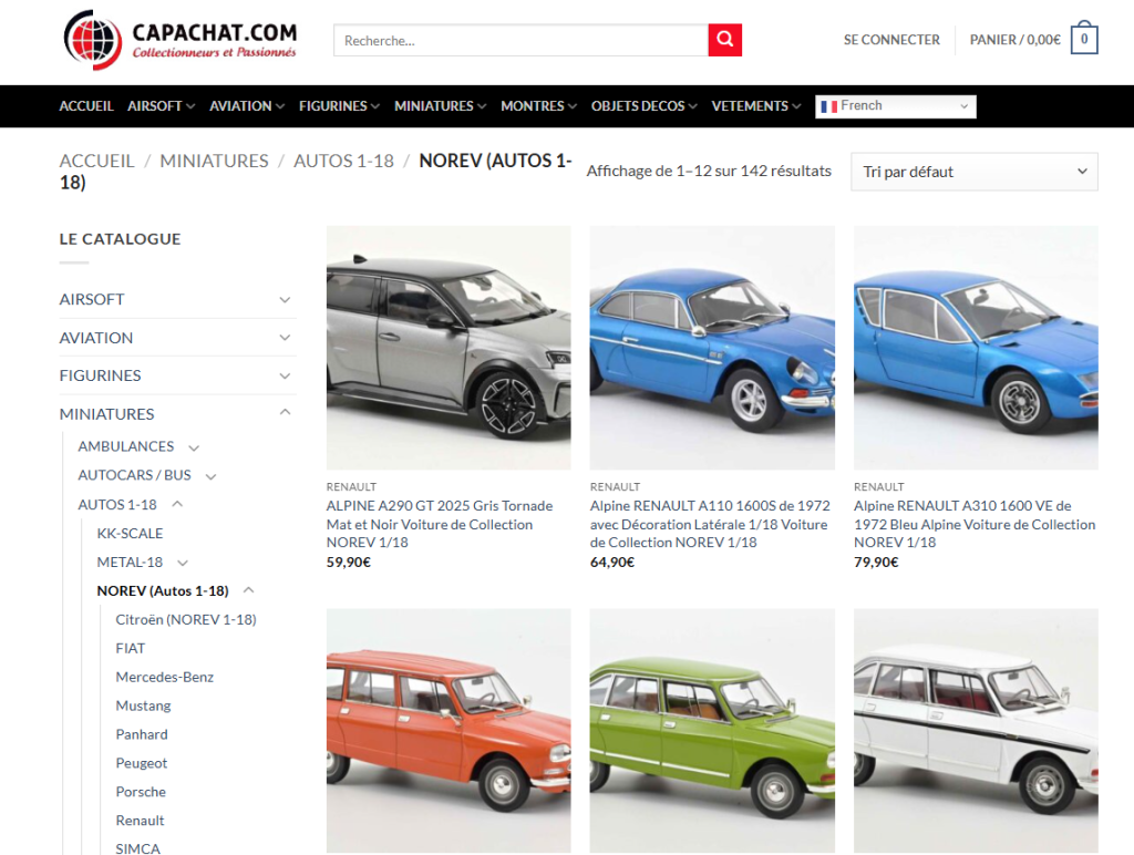 capture d'écran d'un site de revente