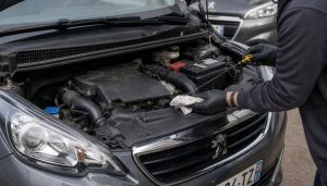 moteur d'une peugeot 108 ouvert